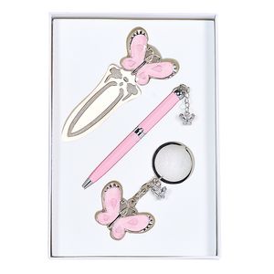Set regalo "Fly": penna a sfera + portachiavi + segnalibro, rosa