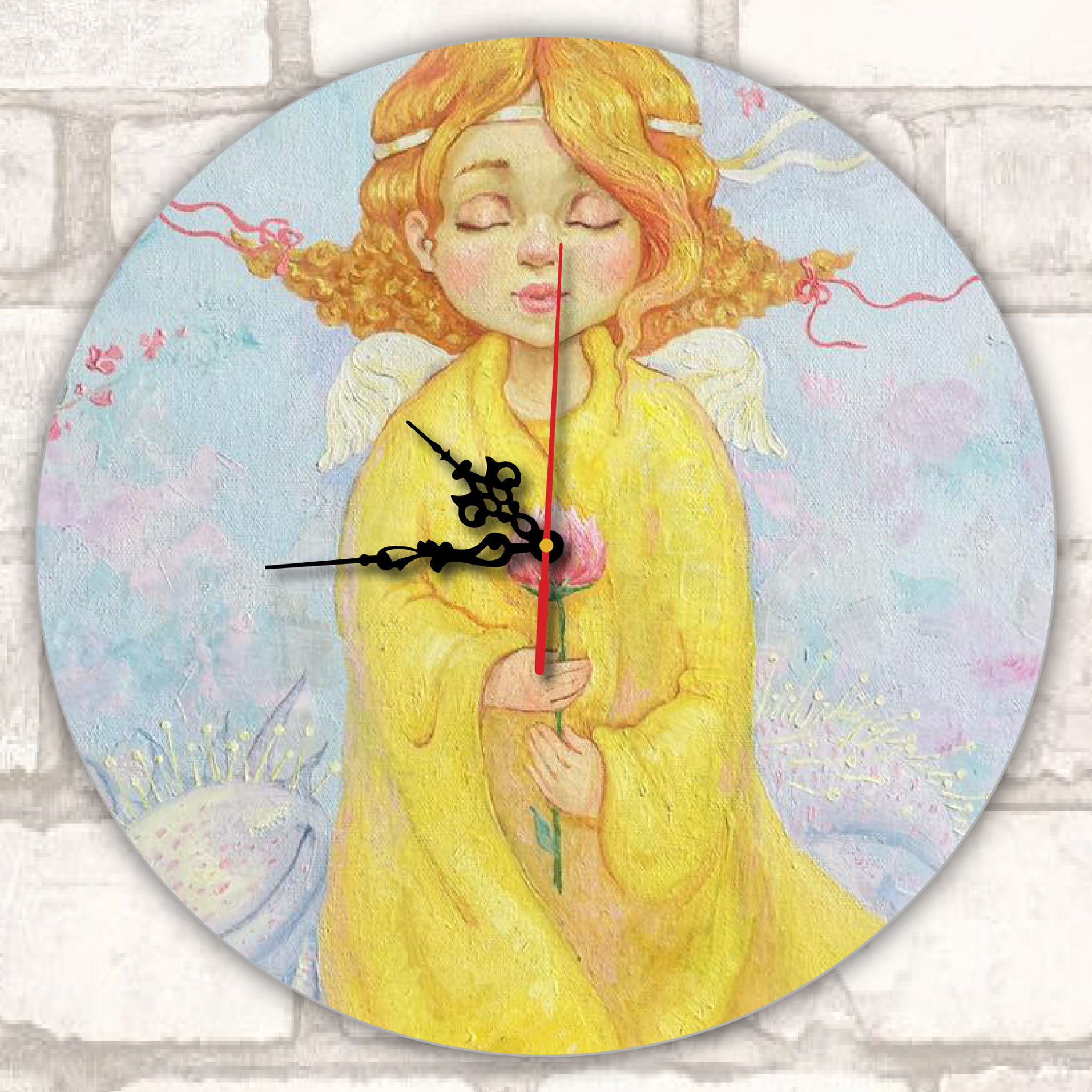Impression sur horloge murale ronde avec aiguilles noires (32 cm)
