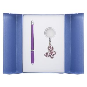 Coffret "Night Moth" : stylo à bille + porte-clés, violet