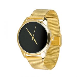 Montre "Minimalisme noir" (bracelet en acier inoxydable doré) + bracelet supplémentaire (5000487)