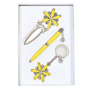 Geschenkset „Stern“: Kugelschreiber + Schlüsselanhänger + Lesezeichen, gelb