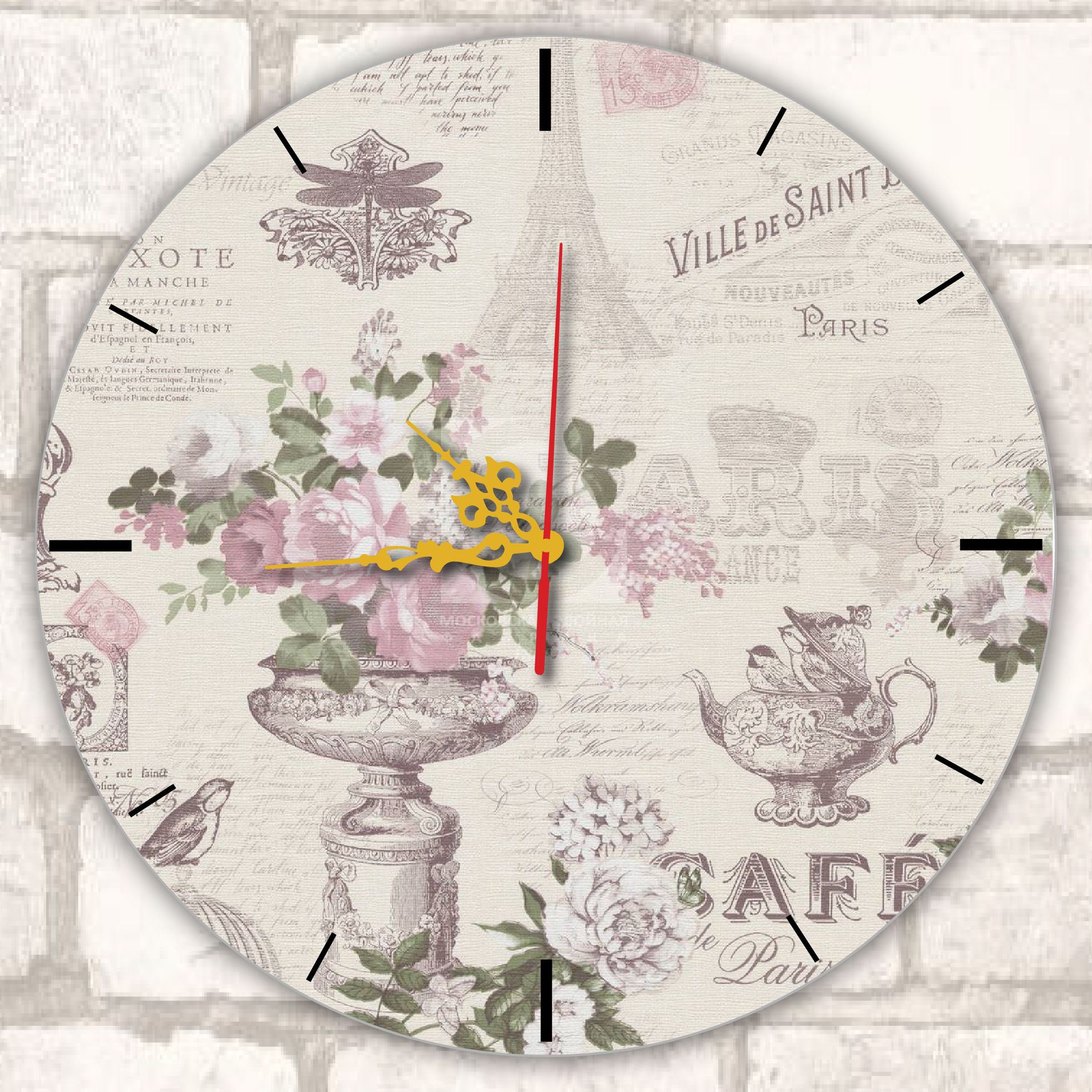 Print on wall round clock with gold hands (32 cm)
