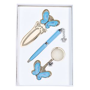 Geschenkset „Fly“: Kugelschreiber + Schlüsselanhänger + Lesezeichen, blau