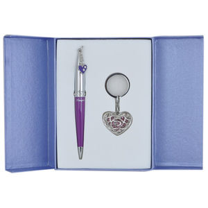 Coffret "Miracle": stylo à bille + porte-clés, violet