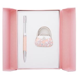 Zestaw upominkowy "Sense": długopis + haczyk do torebek, kolor różowy