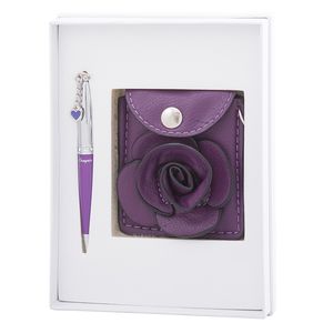 Zestaw upominkowy "Floret": długopis(W) + portfel + lusterko, fioletowy