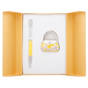 Geschenkset „Sense“: Kugelschreiber + Taschenhaken, gelb