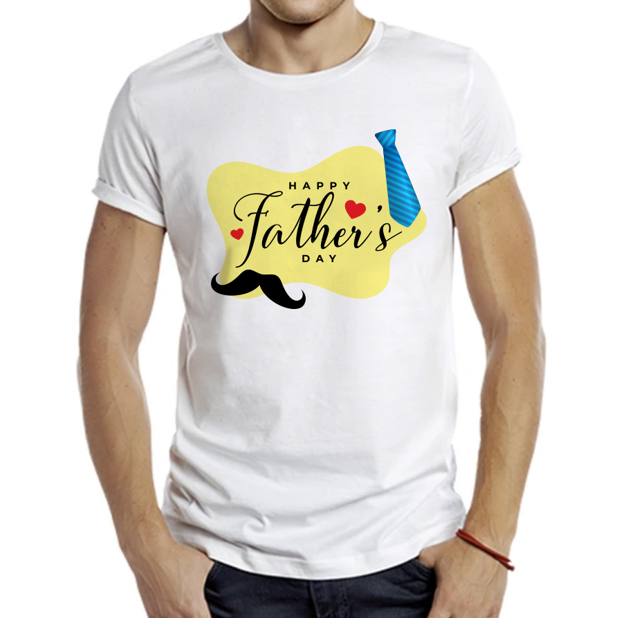 T-Shirt: Happy Fathers Day, gelb-blau, Happy Father's Day