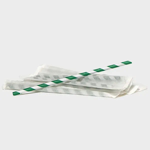 Трубочки бумажные, бело-зеленые, 30шт.