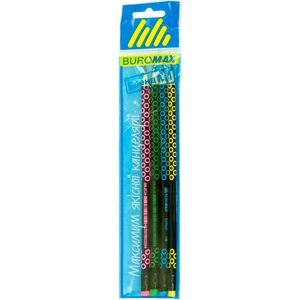 Набір олівців графітових HB, ESTILO, ассорті, з ластиком, 4шт./блістер