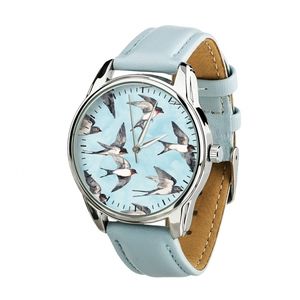 Uhr „Schwalben“ (Armband softblau, silber) + Zusatzarmband (4618163)