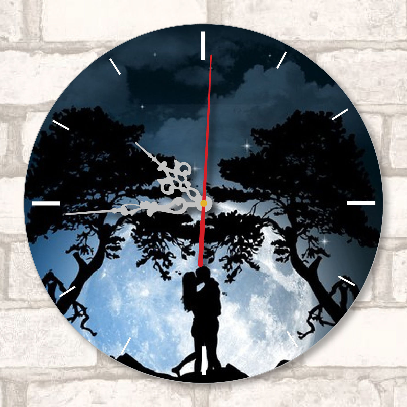 Print on wall round clock with silver hands (24 cm)