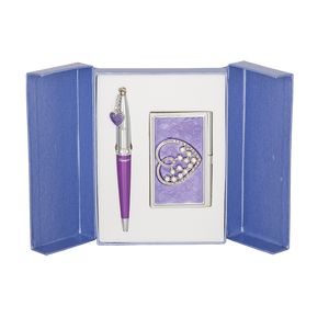 Gift set "Crystal Heart": pen (W) + business card holder, purple