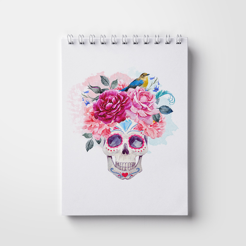 Notebook A5, 50 pages on a spring. Skull (WL 04.21-16-2)