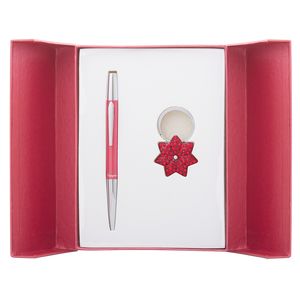 Geschenkset „Stern“: Kugelschreiber + Schlüsselanhänger, rot