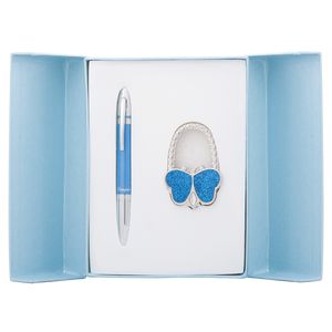 Geschenkset „Lightness“: Kugelschreiber + Taschenhaken, blau