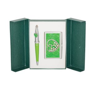 Gift set "Crystal Heart": ballpoint pen + business card holder, green