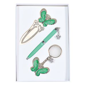 Set regalo "Fly": penna a sfera + portachiavi + segnalibro, verde