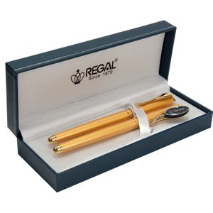 Set de stylos (plume+roller) dans un coffret cadeau L, doré